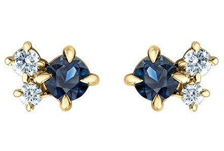 14K Yellow Gold Diamond Sapphire Stud Earrings