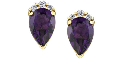 10K Yellow Gold Amethyst Diamond Earrings