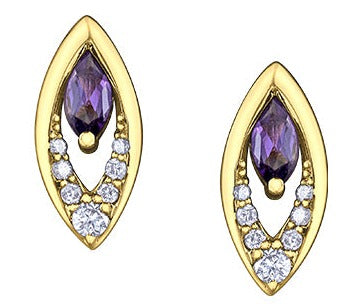 10K Yellow Gold Diamond Amethyst Earrings