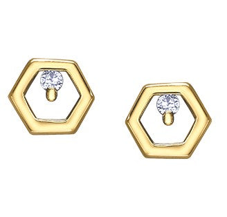 10K Yellow Gold Little Hexagon Earrings