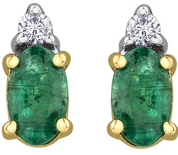 10K Yellow Gold Emerald & Diamond Earrings