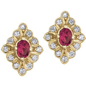 10K Yellow Gold Diamond Ruby Earrings