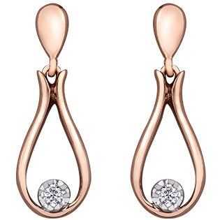 10K Rose Gold Dangle Diamond Earrings