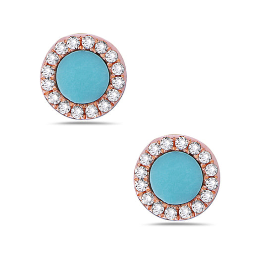 14K Rose Gold Diamond Turquoise Earrings