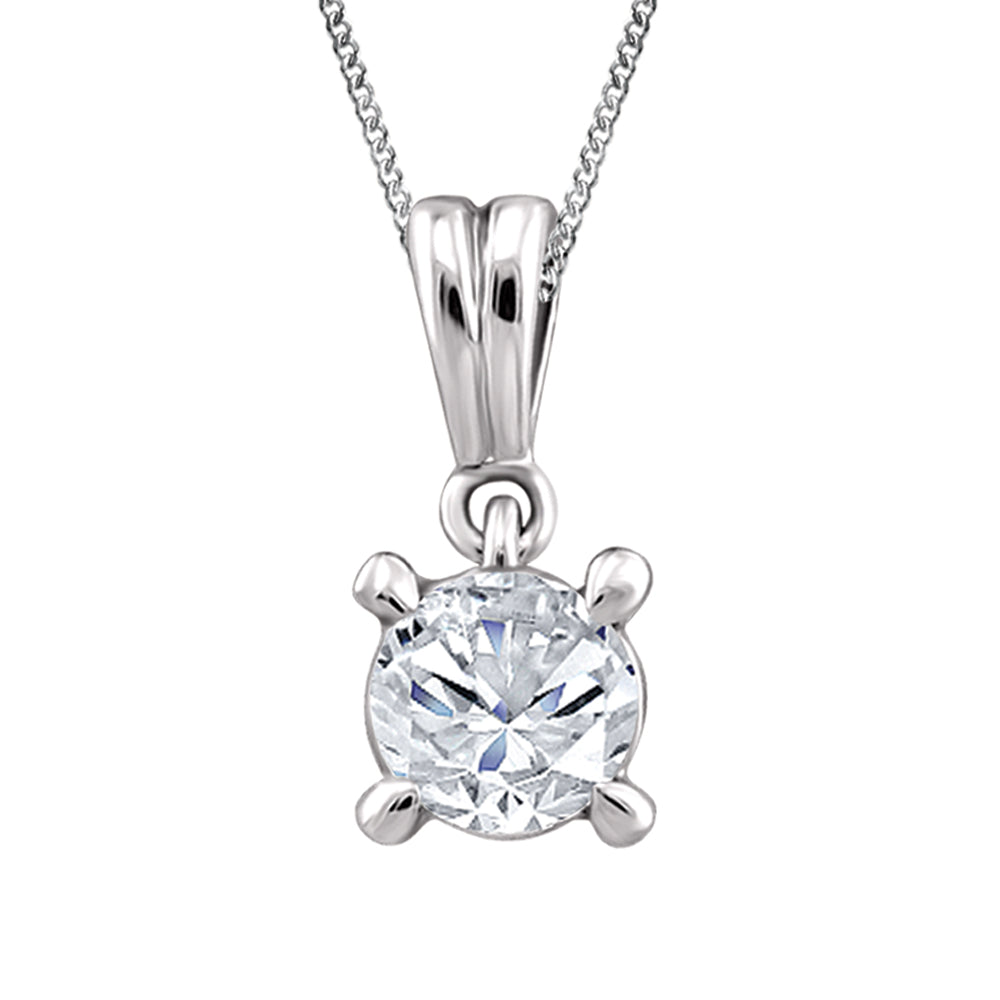 14K White Gold Solitaire Diamond Necklace