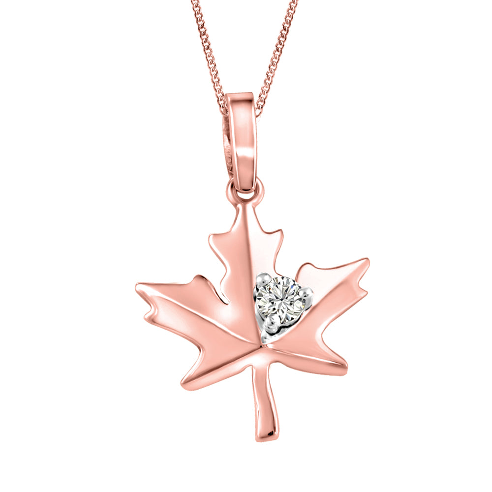10K Gold Diamond Maple Leaf Necklace