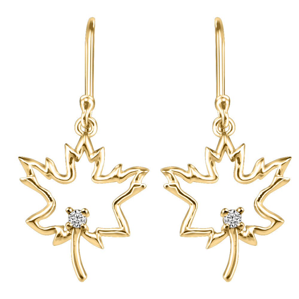 10K Yellow Gold Dangle Maple Leaf Earrings