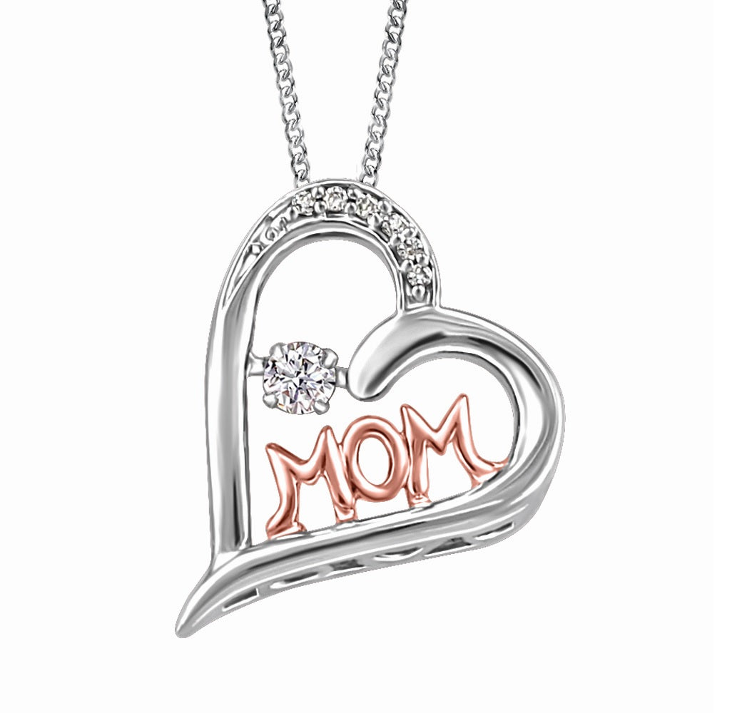 10K Two Tone Diamond Mom Heart Necklace