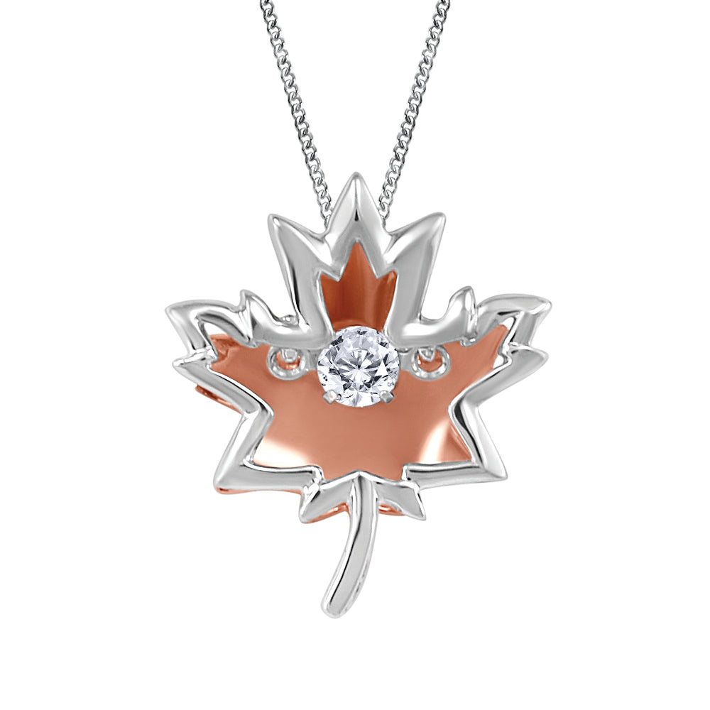 10K Two Tone Diamond in Motion Maple Leaf Necklace