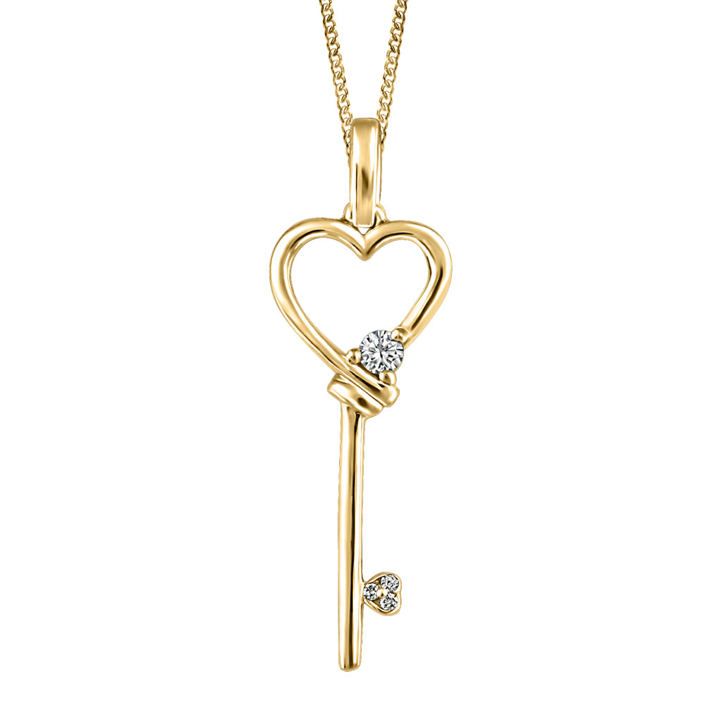 10K Yellow Gold Diamond Key Necklace