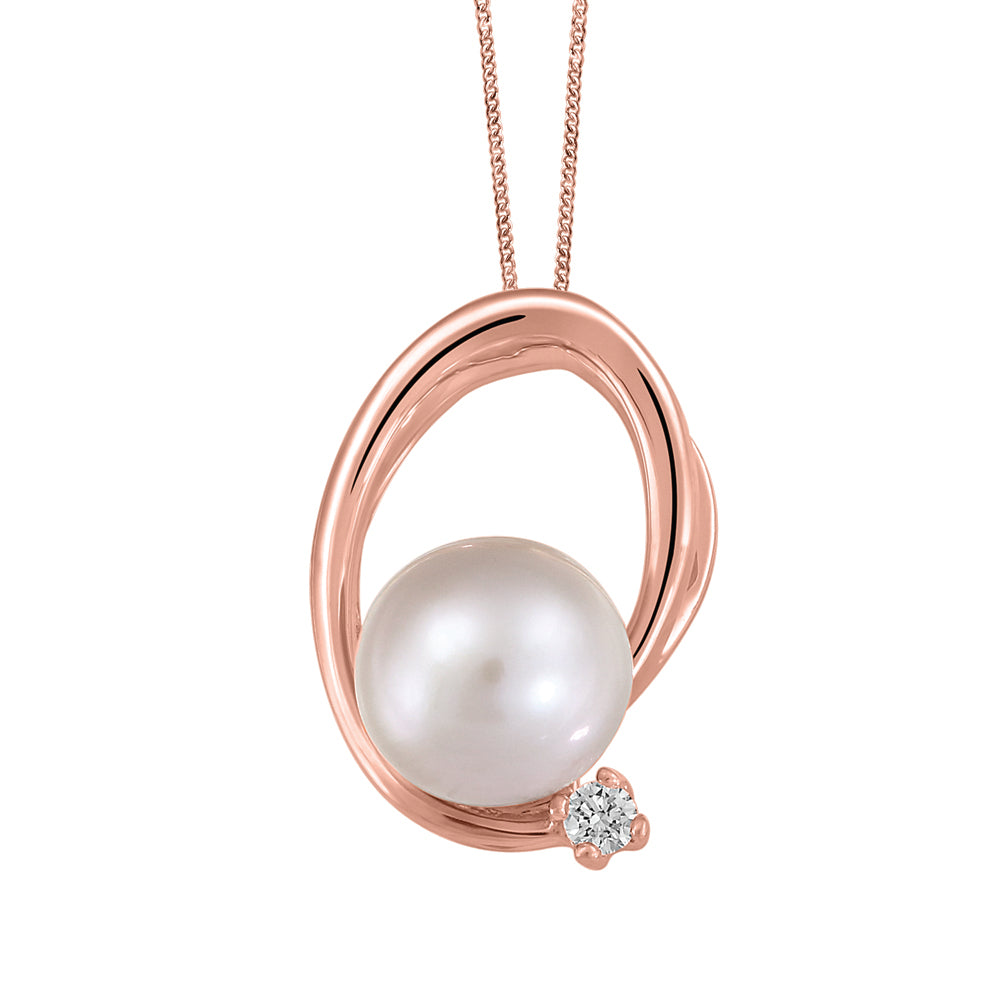 10K Rose Gold Pearl Diamond Necklace
