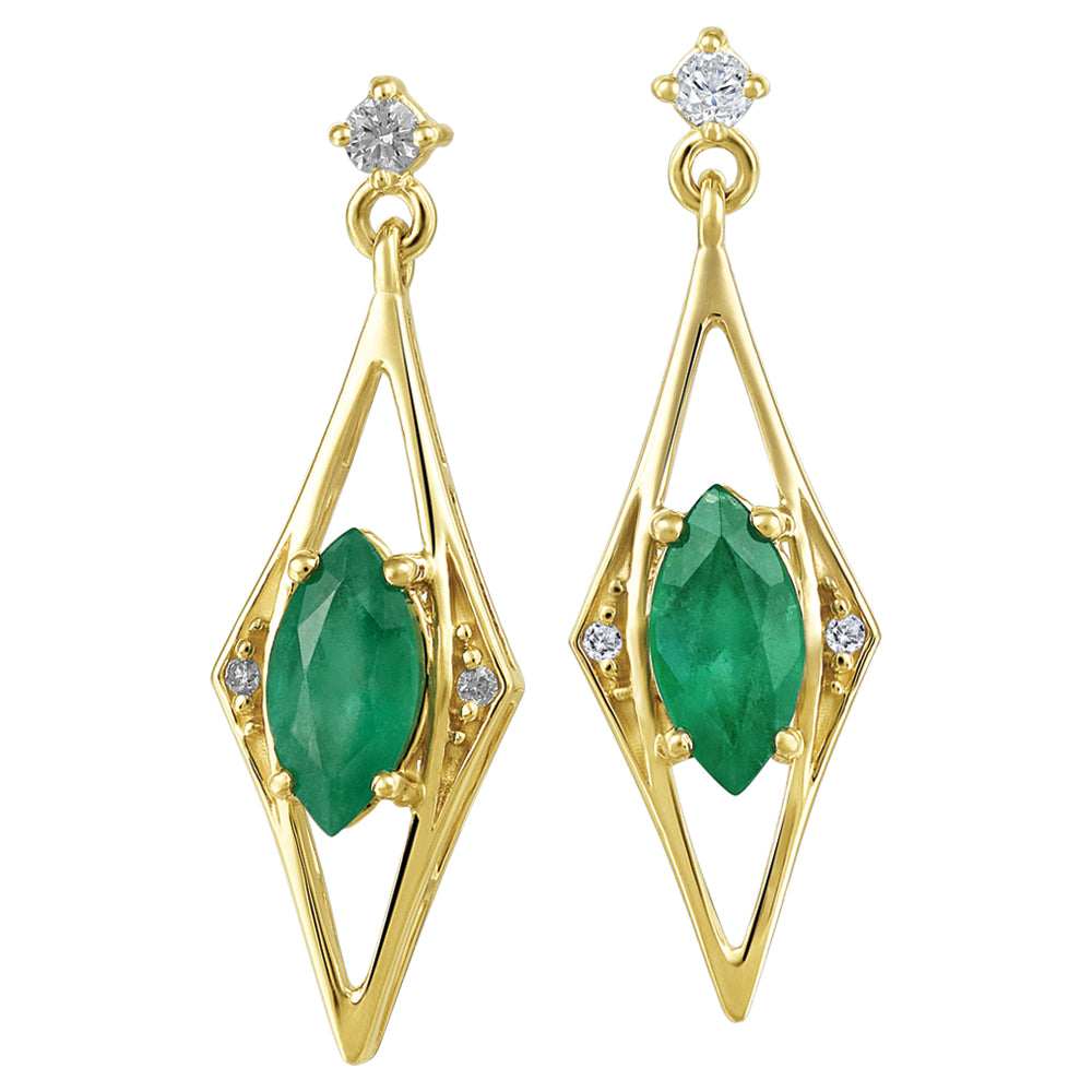 10K Yellow Gold Emerald & Diamond Earrings