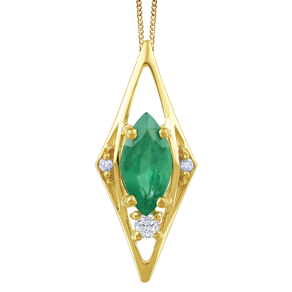 10K Yellow Gold Emerald & Diamond Necklace
