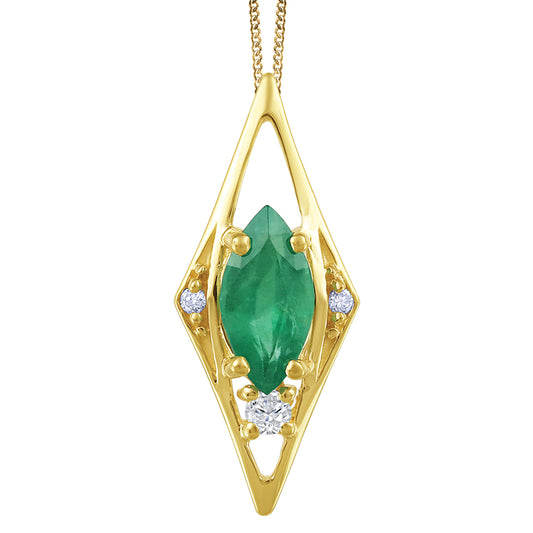 10K Yellow Gold Emerald & Diamond Necklace