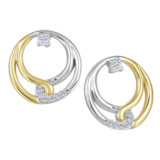 10K White & Yellow Gold Diamond Circle Earrings