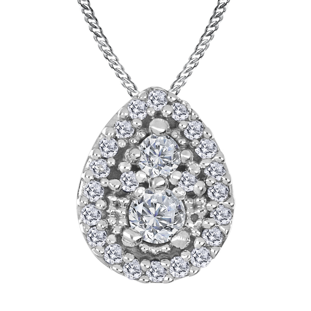 10K White Gold Diamond Tear Drop Necklace