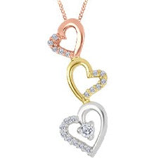 10K Tri Gold Triple Heart Necklace