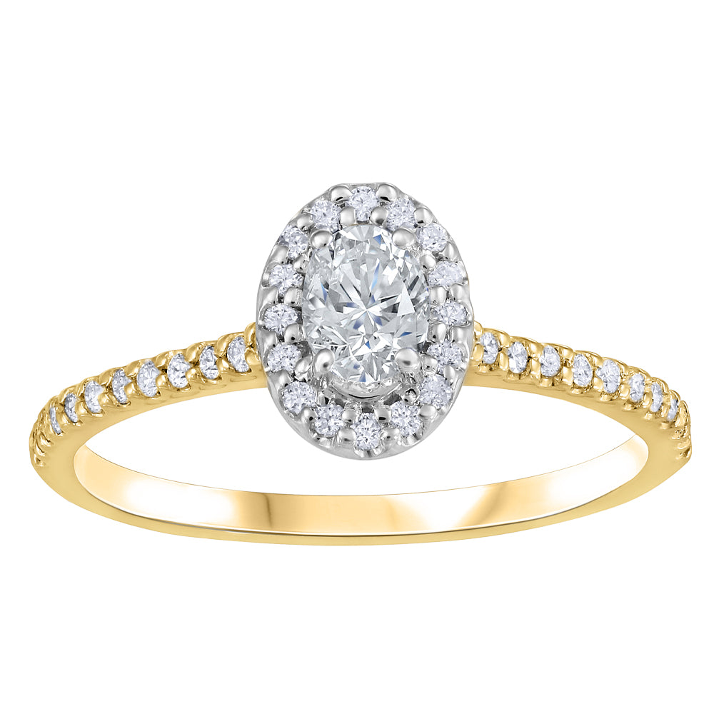 14K Yellow Gold Oval Diamond Halo Ring