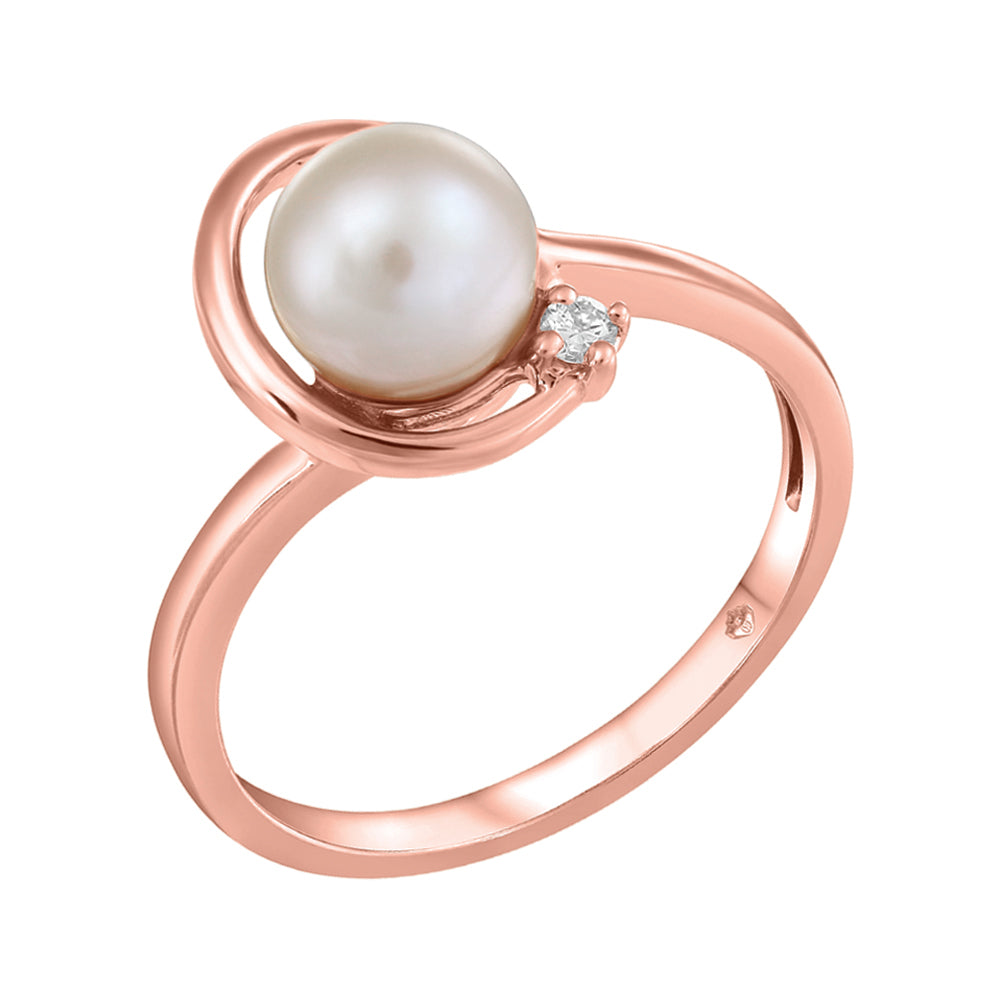 10K Rose Gold Diamond Pearl Ring