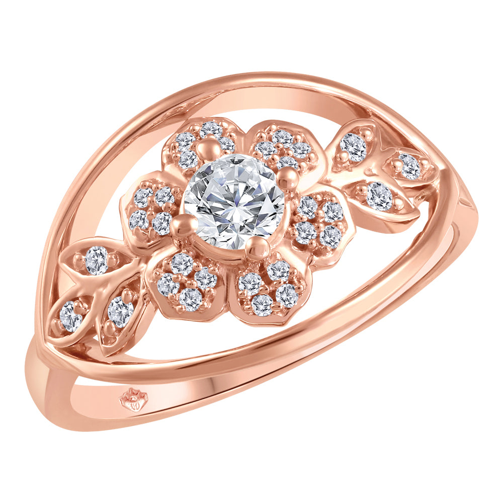 10K Rose Gold Diamond Flower Ring