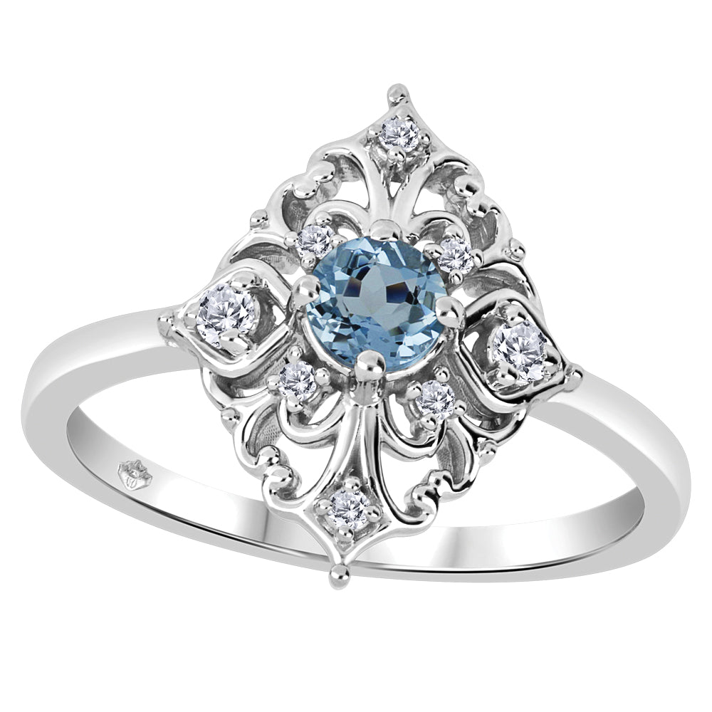 10K White Gold Diamond Aquamarine Ring
