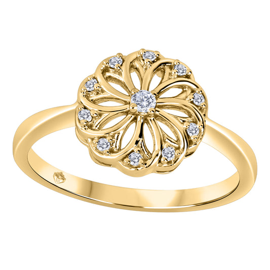 10K Yellow Gold Diamond Flower Ring