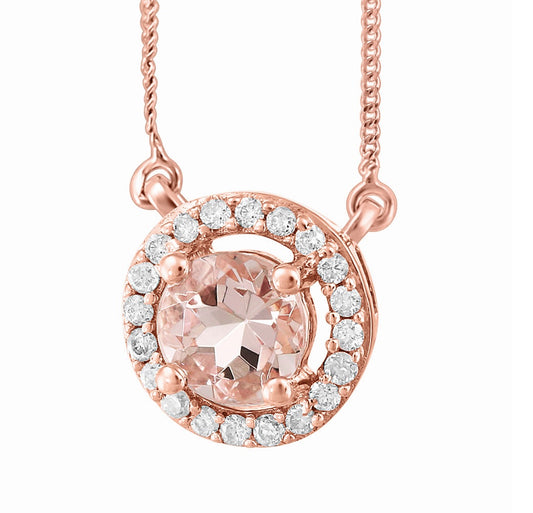 10K Rose Gold Diamond & Morganite Halo Necklace