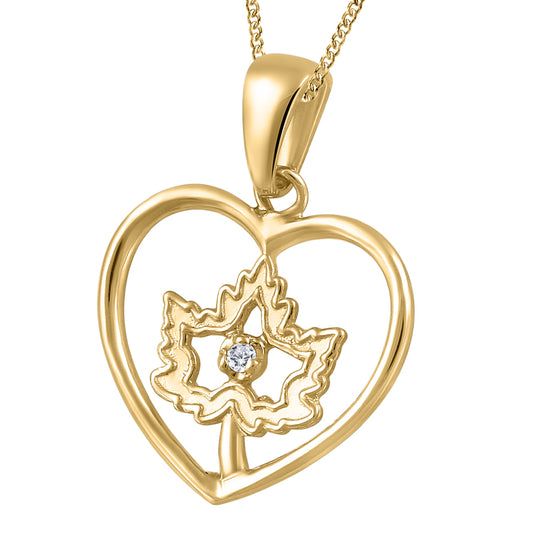 10K Yellow Gold Diamond Maple Leaf Necklace