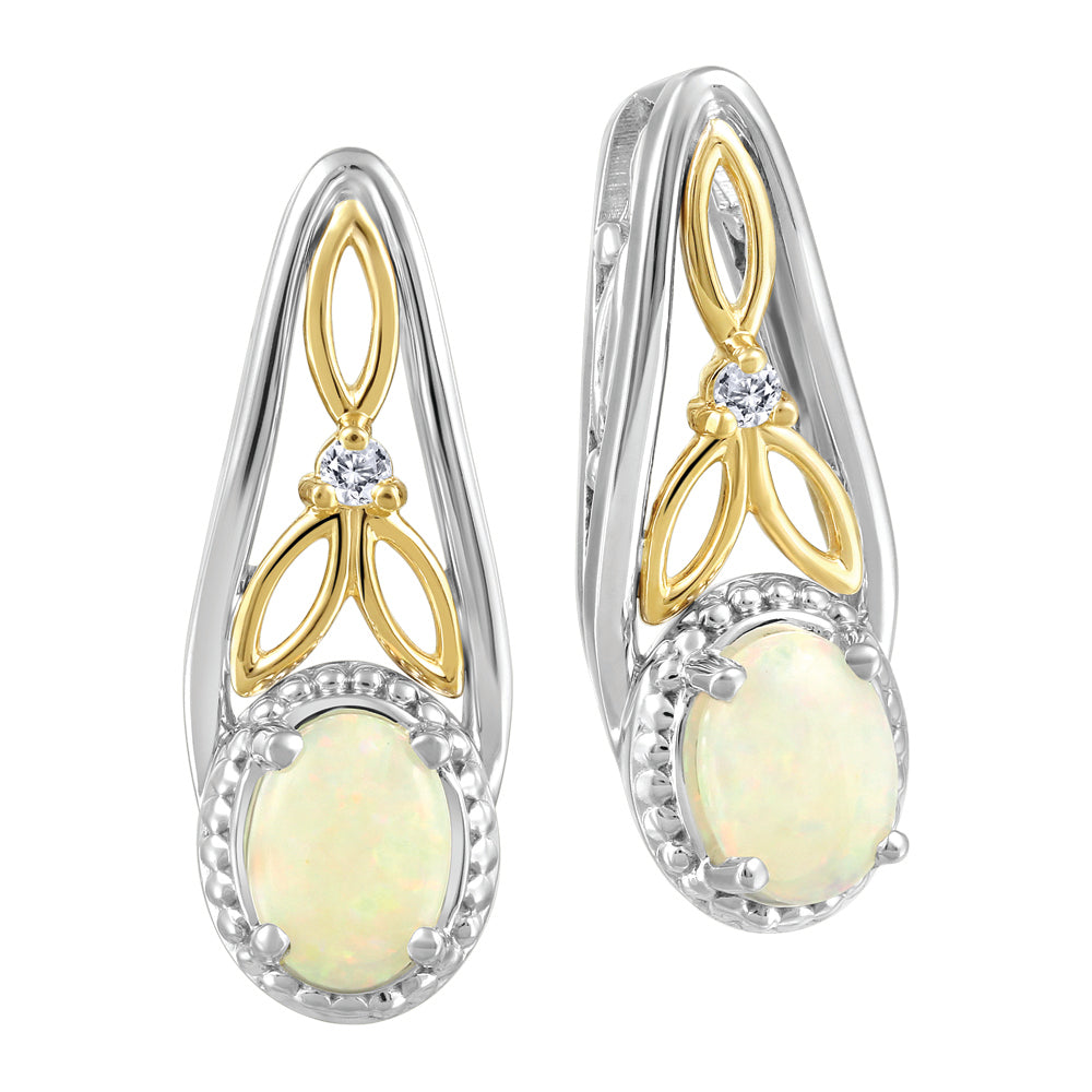 10K Yellow & White Gold Opal Earrings