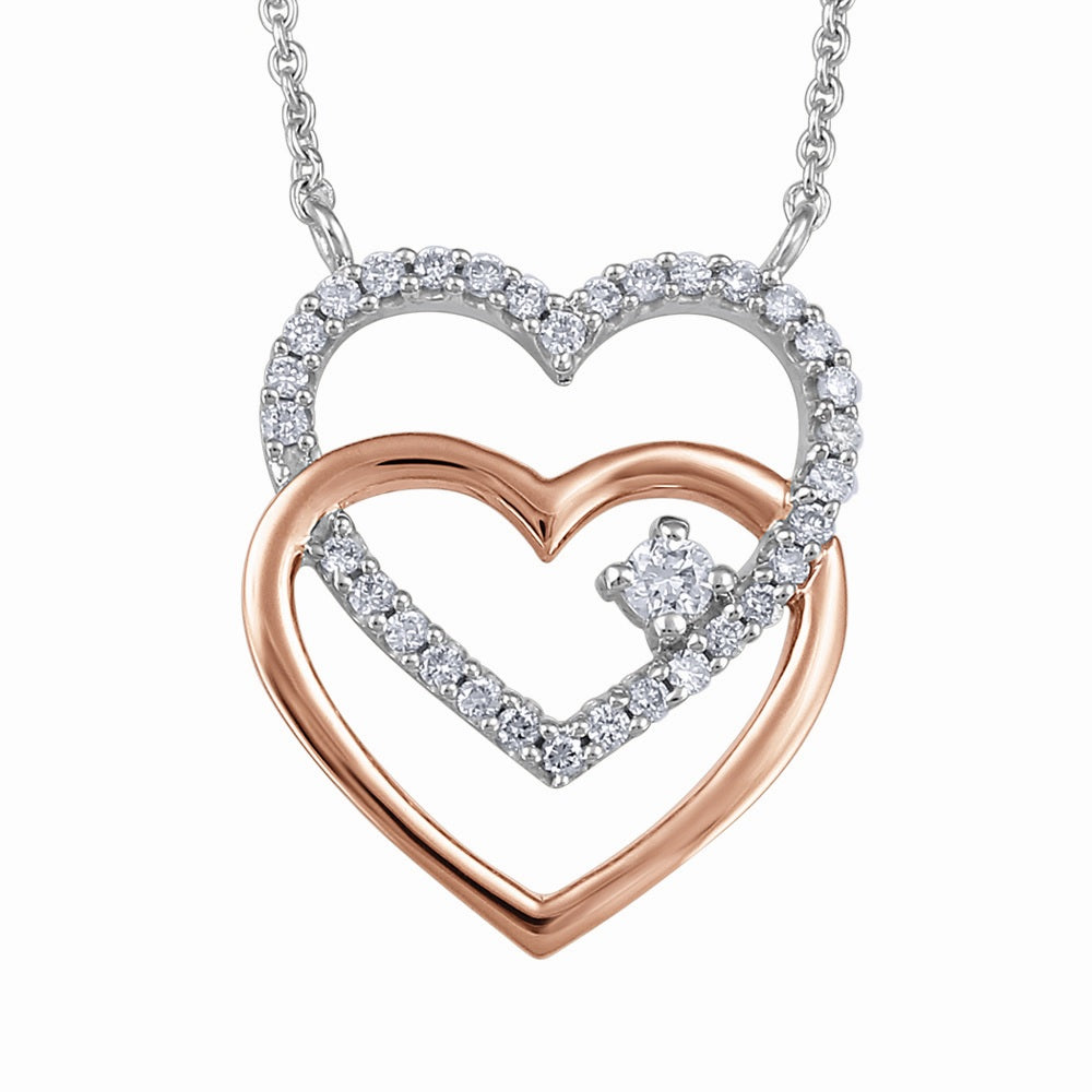 10K Two Tone Interlocking Diamond Heart Necklace