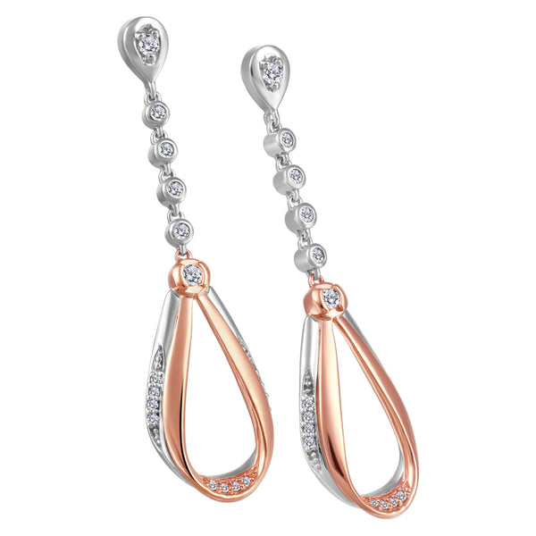 10K Rose & White Gold Diamond Dangle Earrings