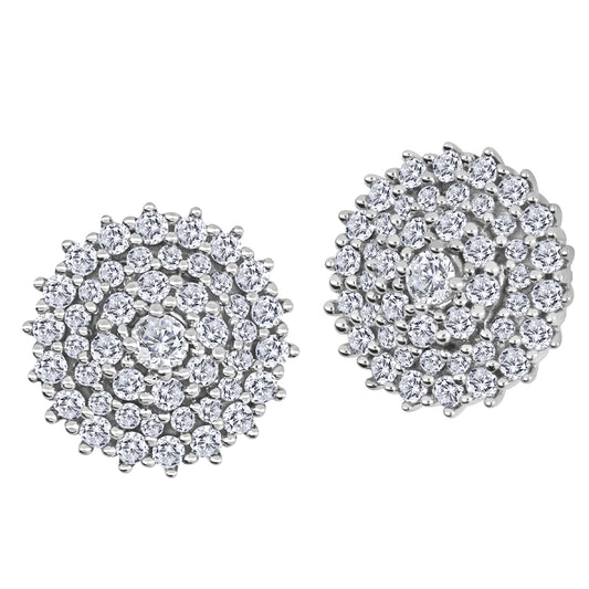 10K White Gold Round Cluster Earrings
