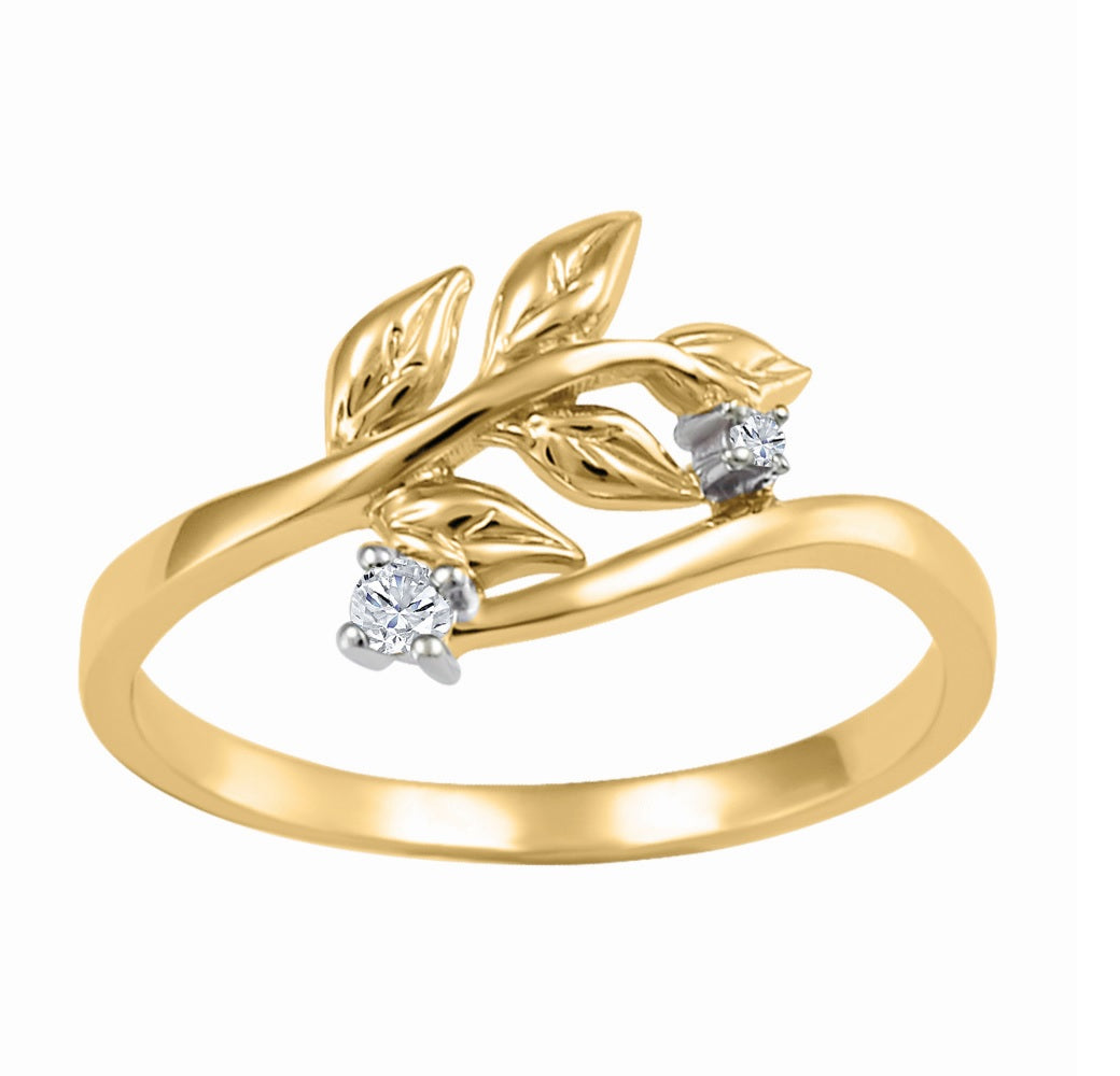 10K Yellow Gold Diamond Leaf Ring