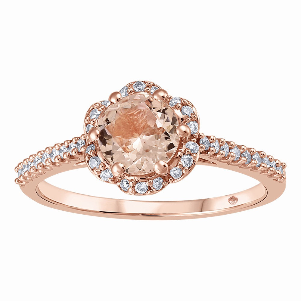 10K Rose Gold Morganite Diamond Ring