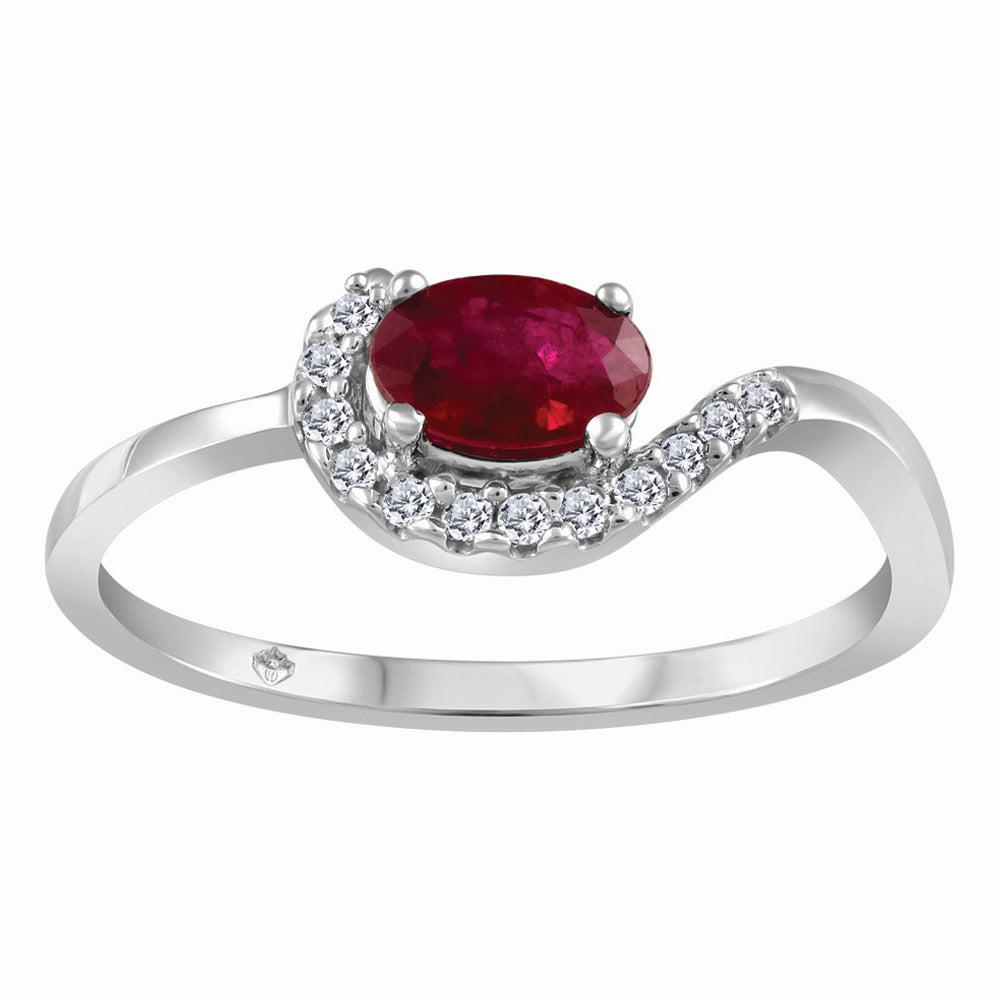 10K White Gold Diamond Ruby Ring