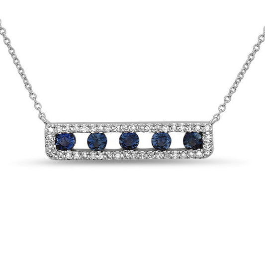 14K White Gold Diamond Sapphire Bar Necklace