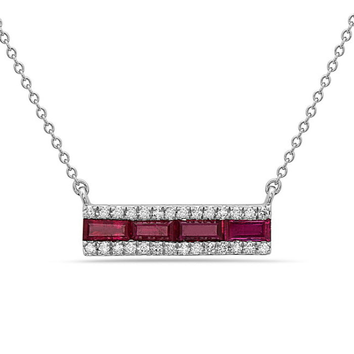 14K White Gold Ruby & Diamond Horizontal Bar Necklace