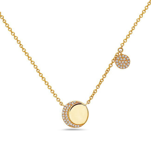 14K Yellow Gold Diamond Moon Necklace