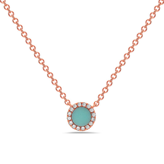 14K Rose Gold Diamond Turquoise Necklace