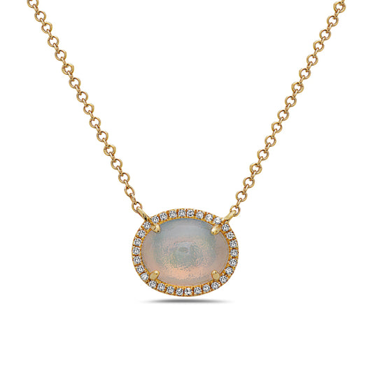 14K White Gold Opal Diamond Necklace