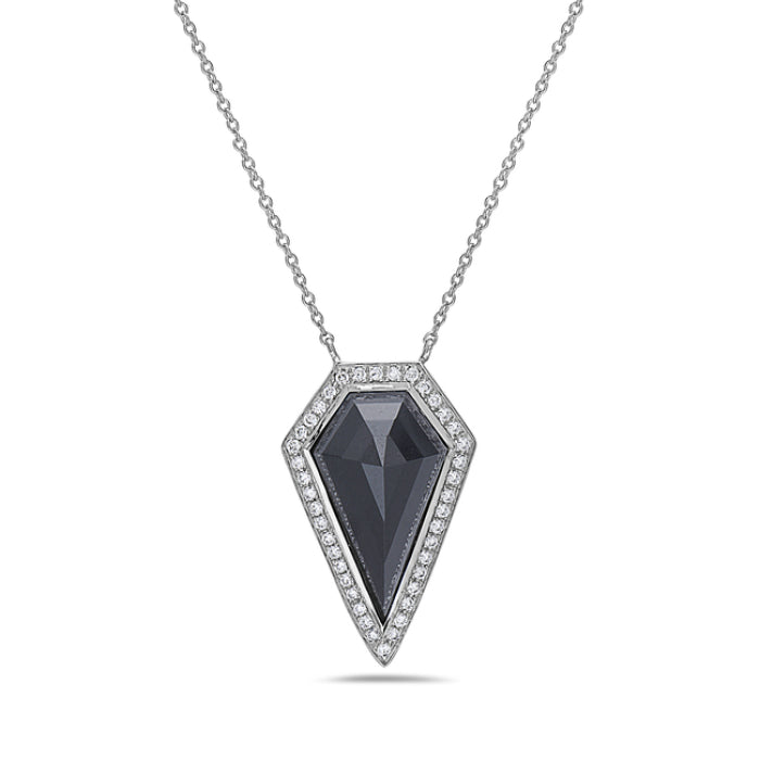 14K White Gold Diamond Onyx Necklace