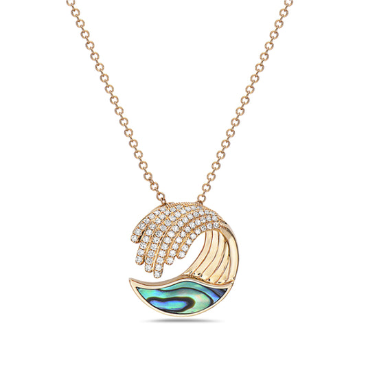 14K Yellow Gold Mother of Pearl Wave Necklace