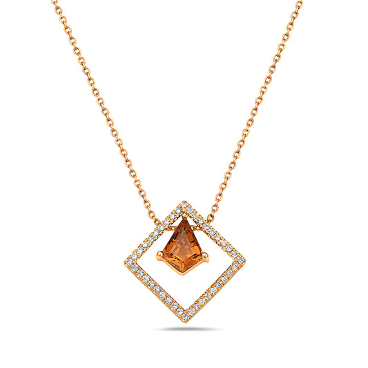 14K Yellow Gold Diamond Citrine Square Necklace