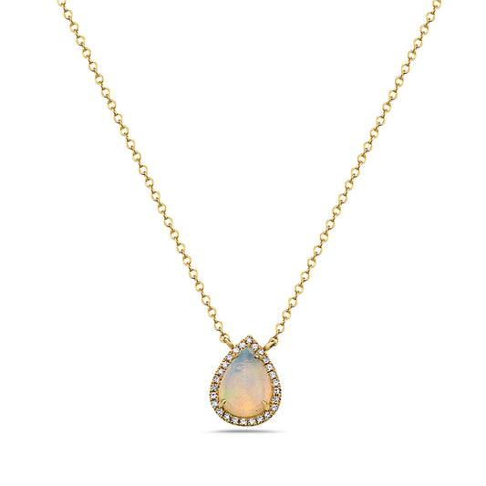 14K Yellow Gold Pear Shaped Opal Necklace