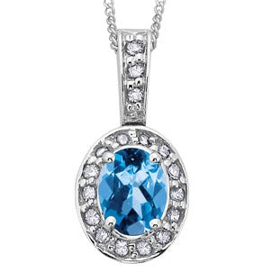 10K White Gold Diamond Blue Topaz Necklace
