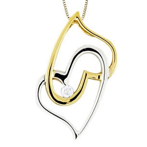 10K Two Tone Interlocking Diamond Heart Necklace