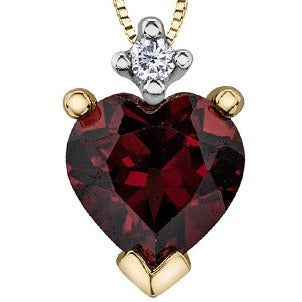 10K Yellow Gold Diamond Garnet Heart Necklace