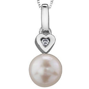 10K White Gold Diamond Pearl Necklace