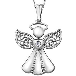 10K White Gold Diamond Angel Necklace