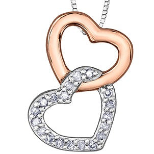 10K Two Tone Diamond Double Heart Necklace